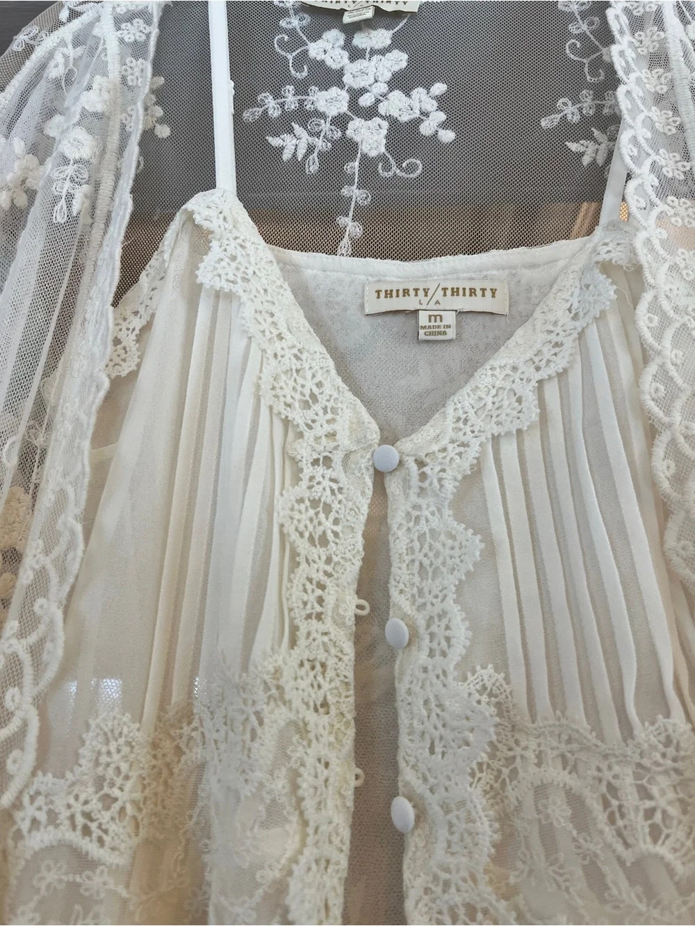 Thirty Thirty Boho Cream Lace Slip Dress with Kimono Size XS/SM